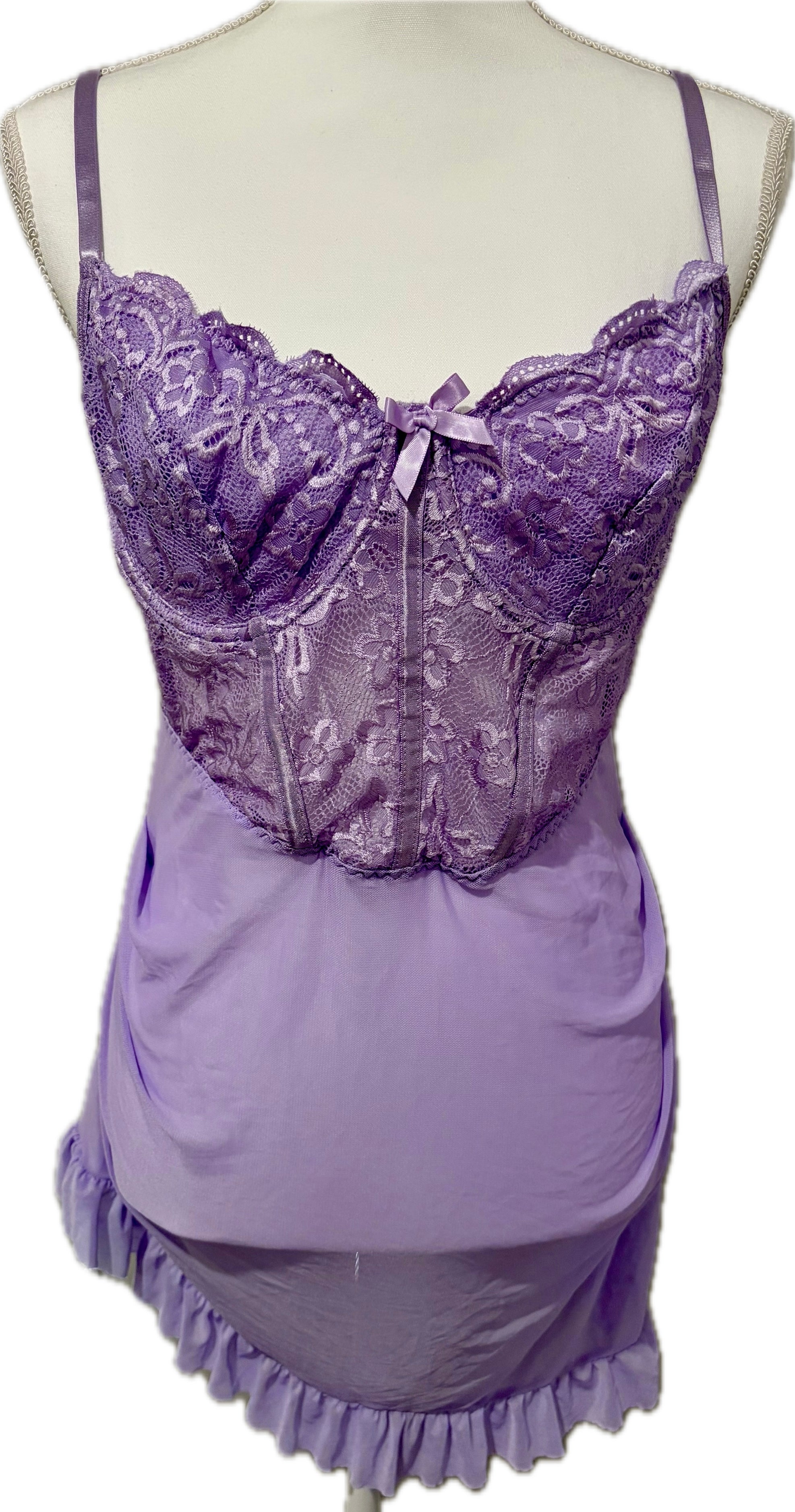 Lace Mesh Ruffled Negligee