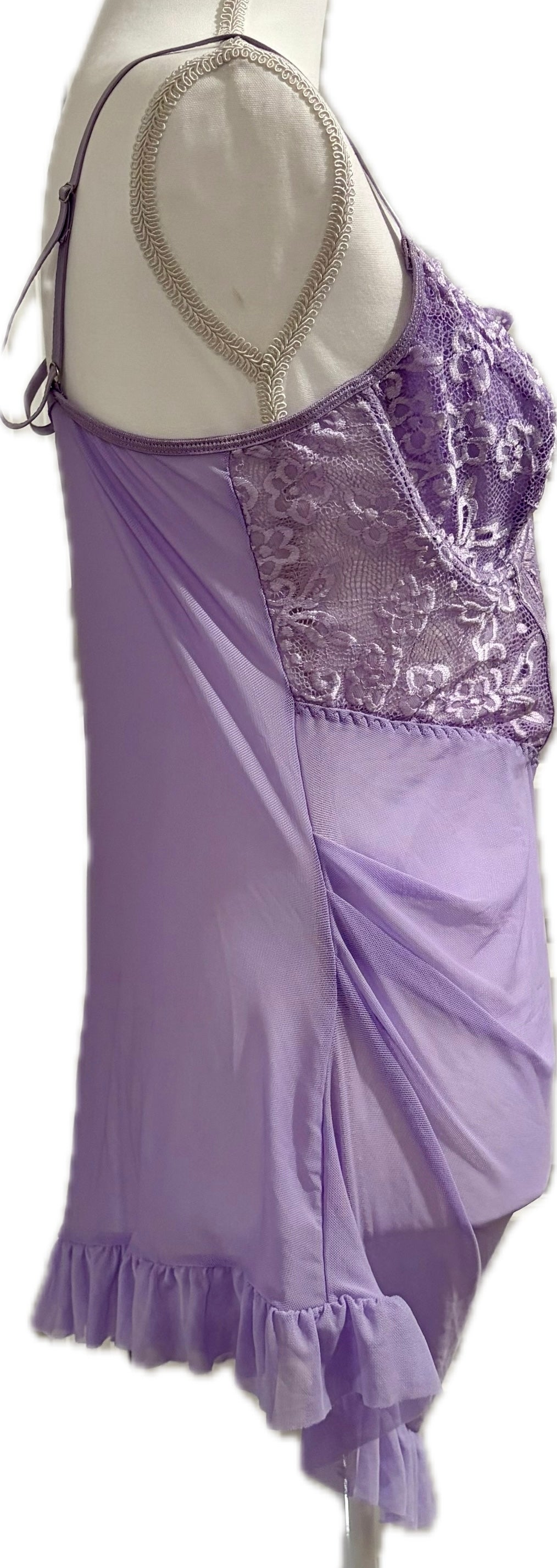 Lace Mesh Ruffled Negligee