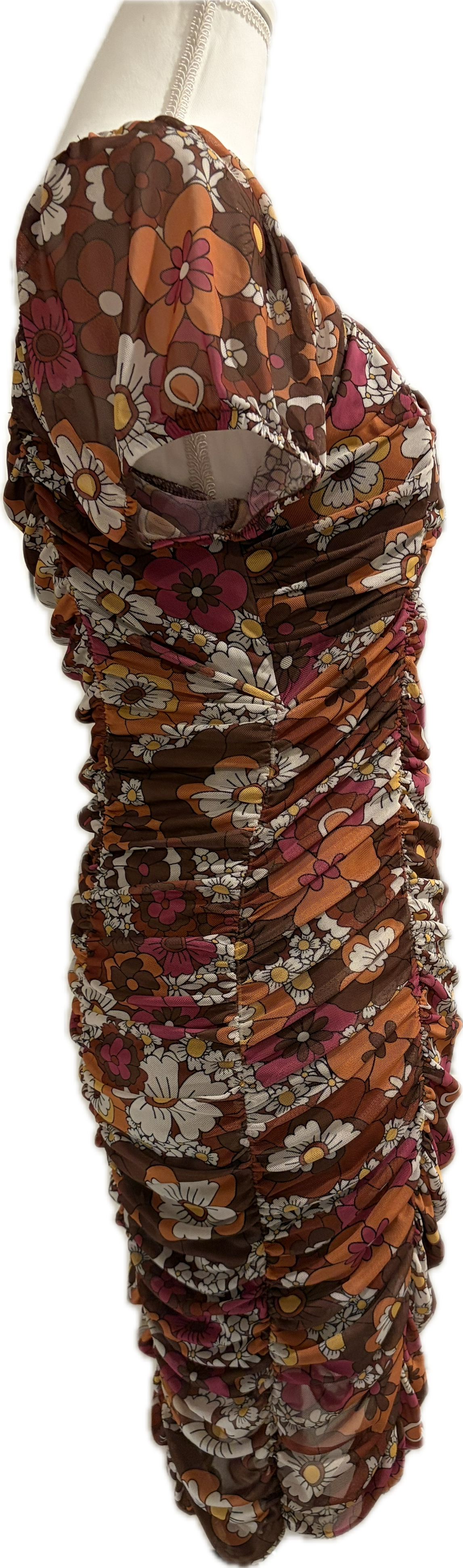 Flower Power Shirred Mesh Mini Dress