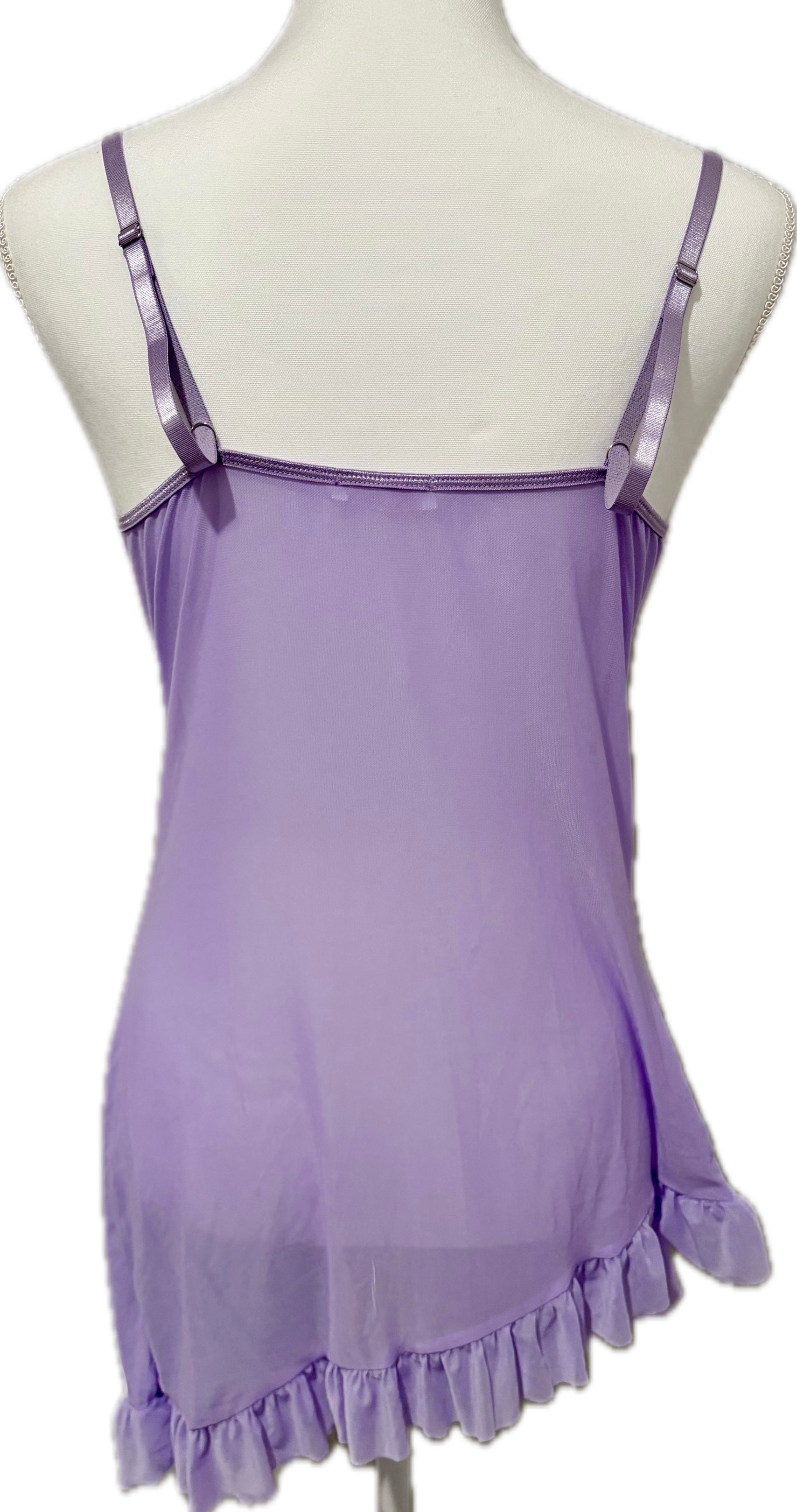 Lace Mesh Ruffled Negligee