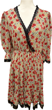 Floral & Lace Trim Wrap Dress