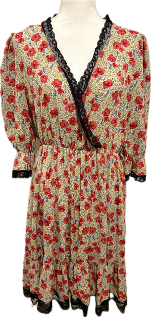 Floral & Lace Trim Wrap Dress