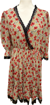 Floral & Lace Trim Wrap Dress