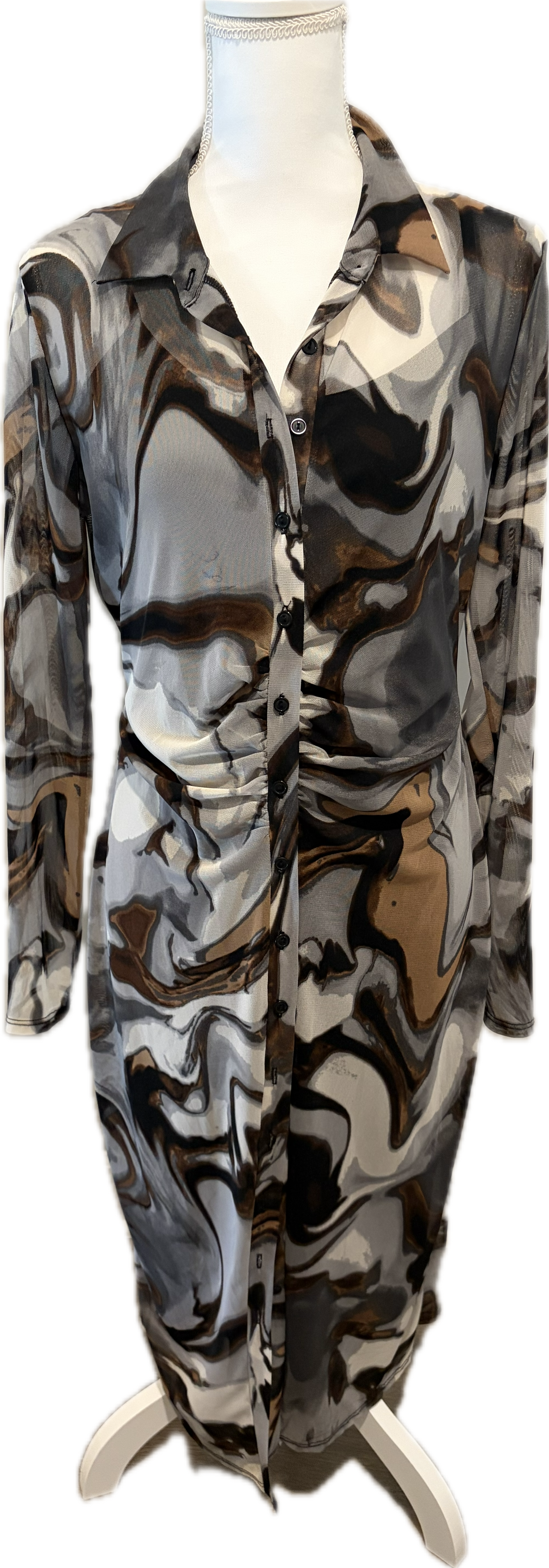 Tie Dye Mesh Button Front Dress