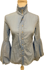 High Collar Button Down Bell Sleeve Blouse
