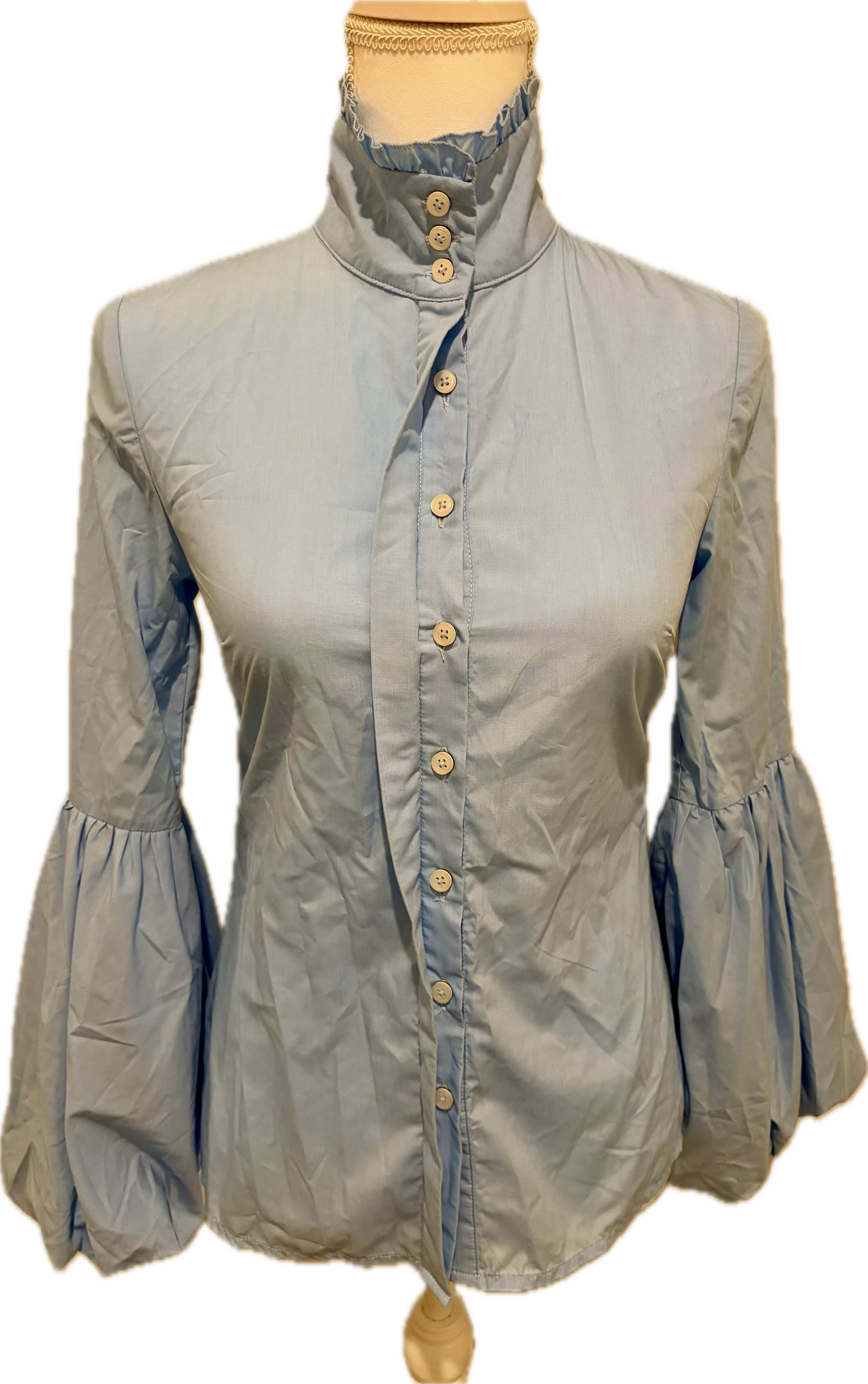 High Collar Button Down Bell Sleeve Blouse