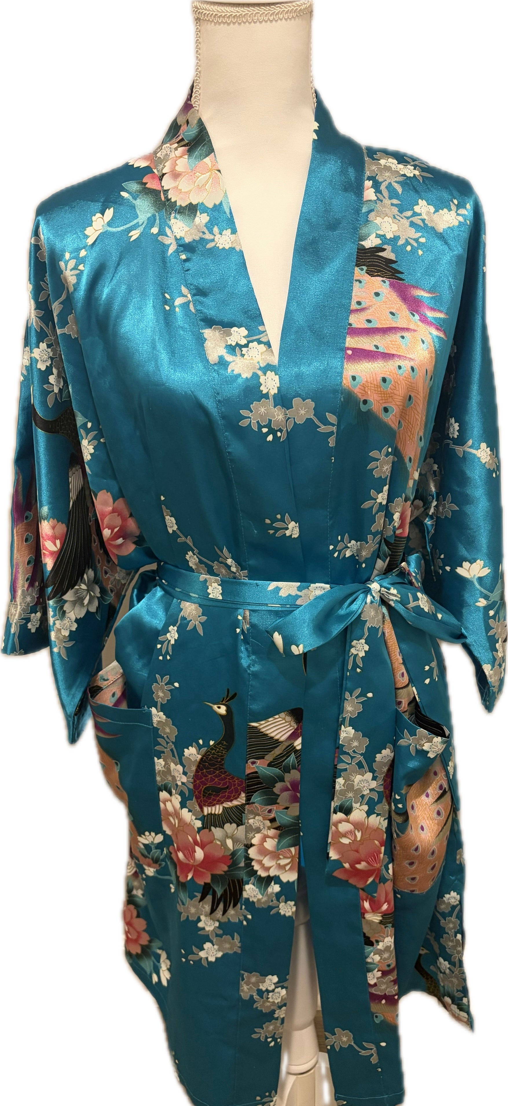 Satin Floral Peacock Robe
