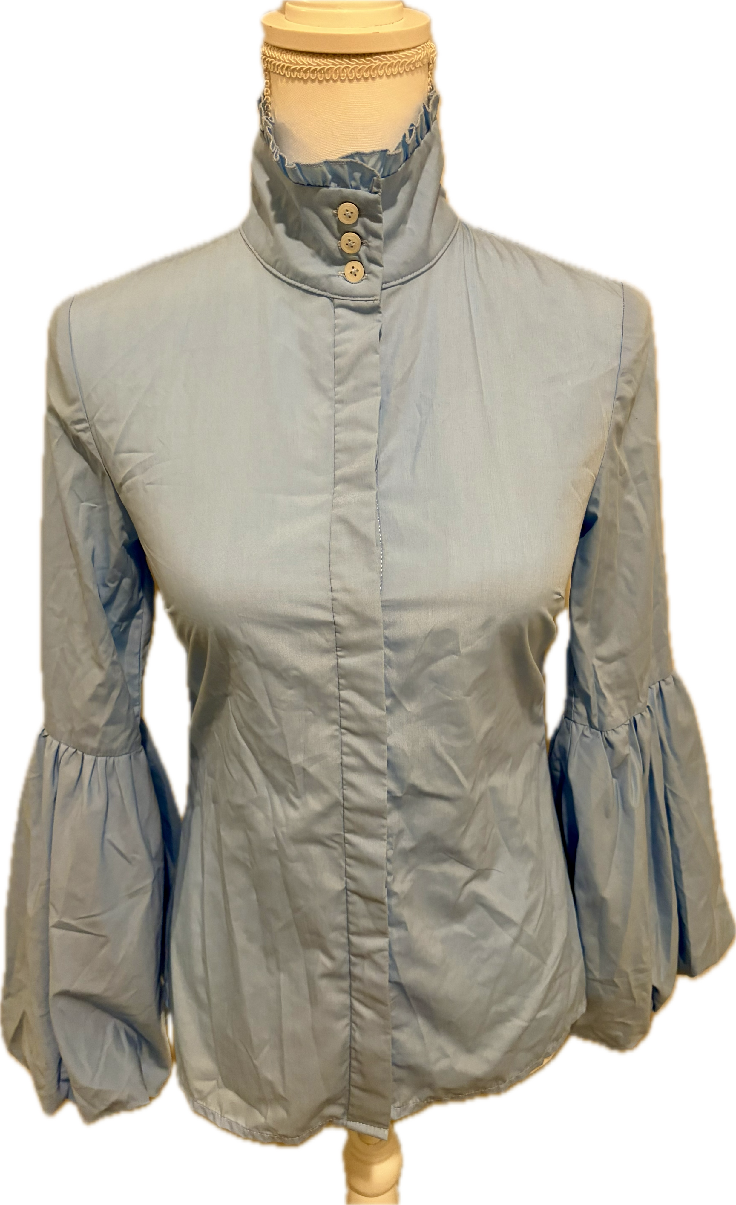 High Collar Button Down Bell Sleeve Blouse