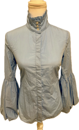 High Collar Button Down Bell Sleeve Blouse