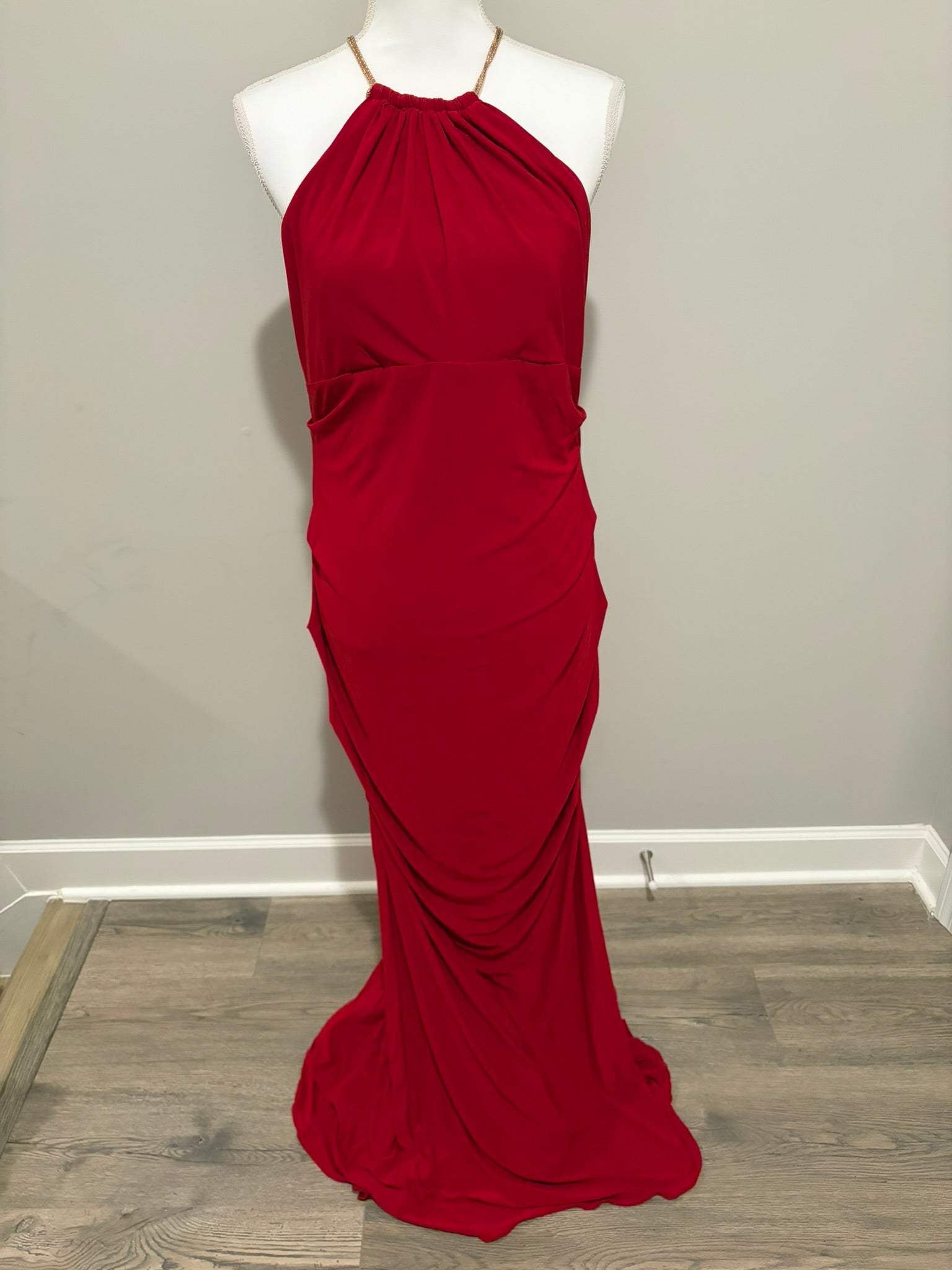 Cache Slinky Red Shirred Long Dress