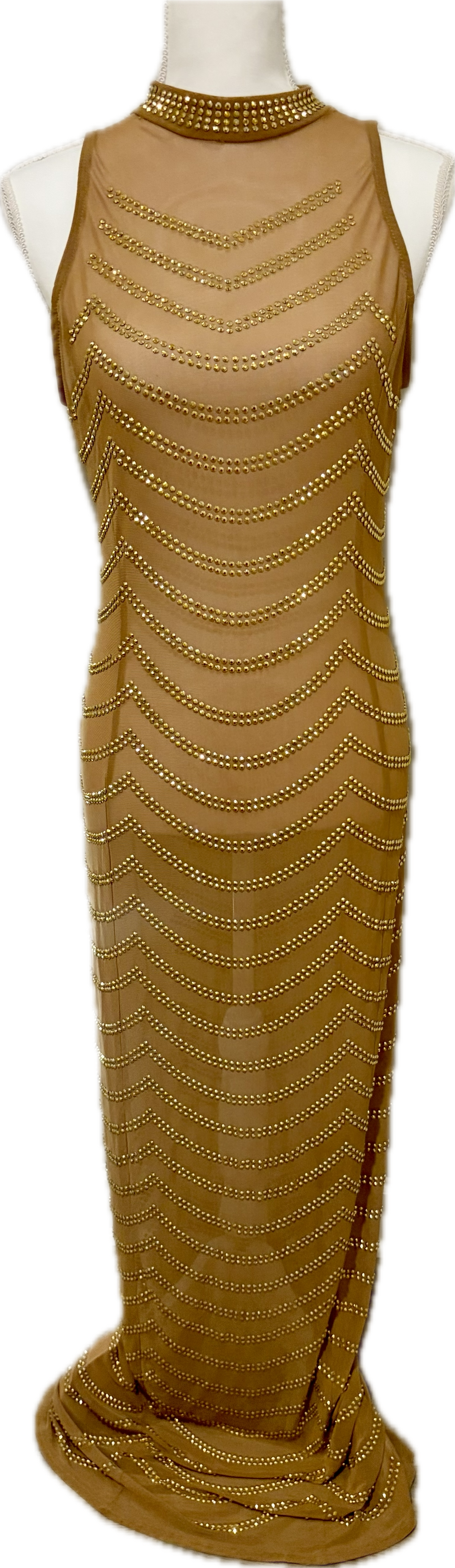 Gold Studded Mesh Floor Length Dress