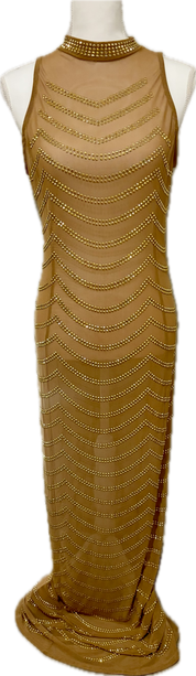 Gold Studded Mesh Floor Length Dress