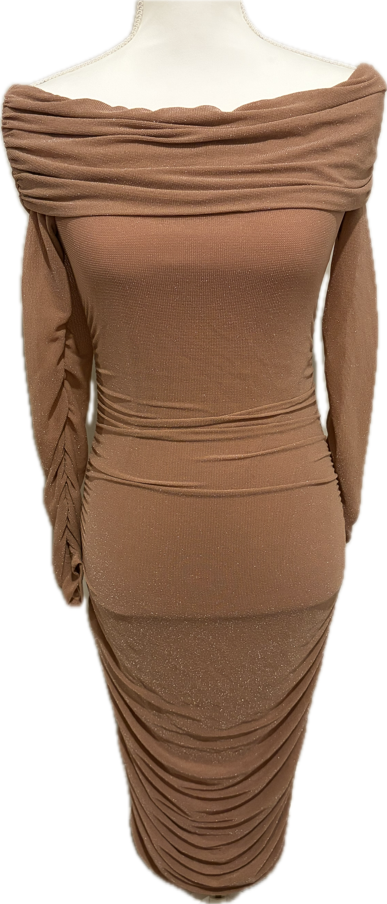 SheinBae Glitter Glam Shirred Dress