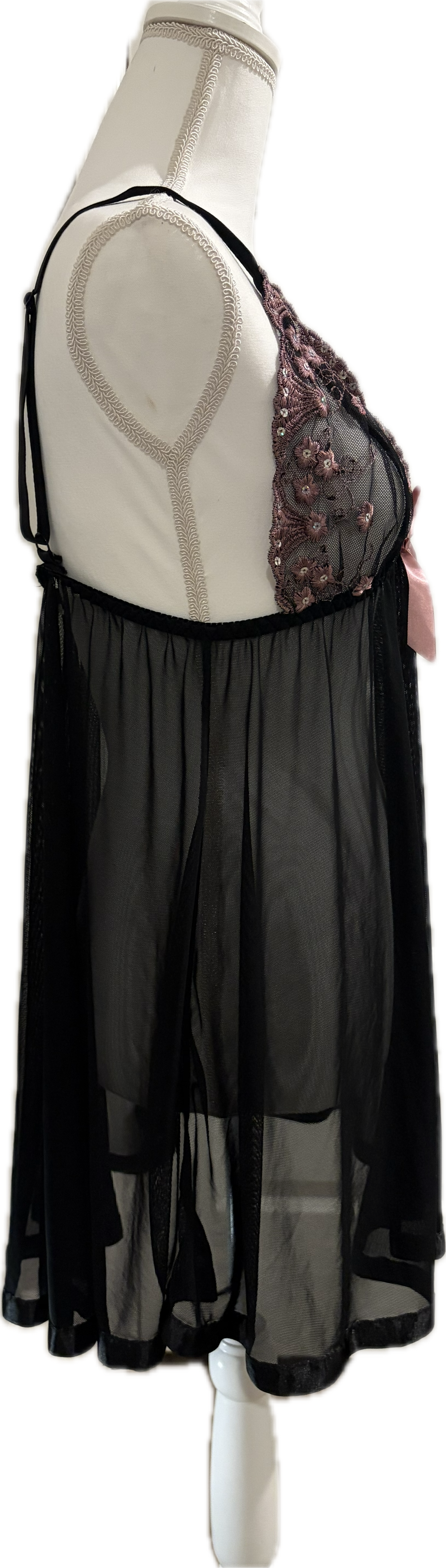 Embroidered Mesh Babydoll Negligee