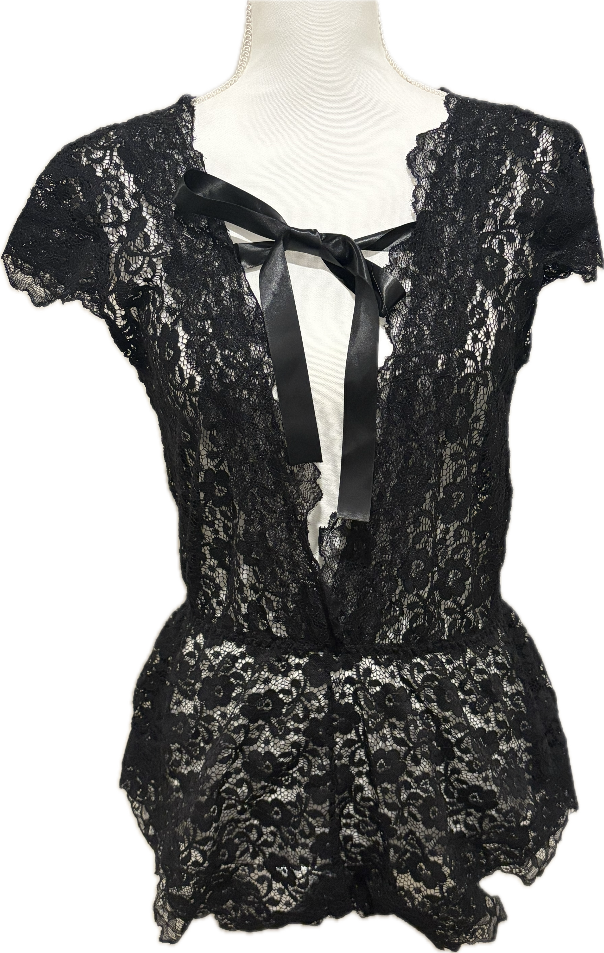 Lace Satin Tie Romper