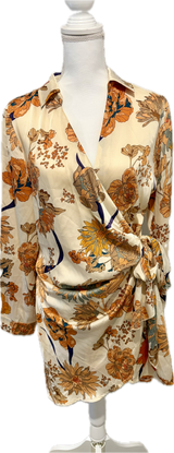 Blush Floral Print Satin Wrap Dress
