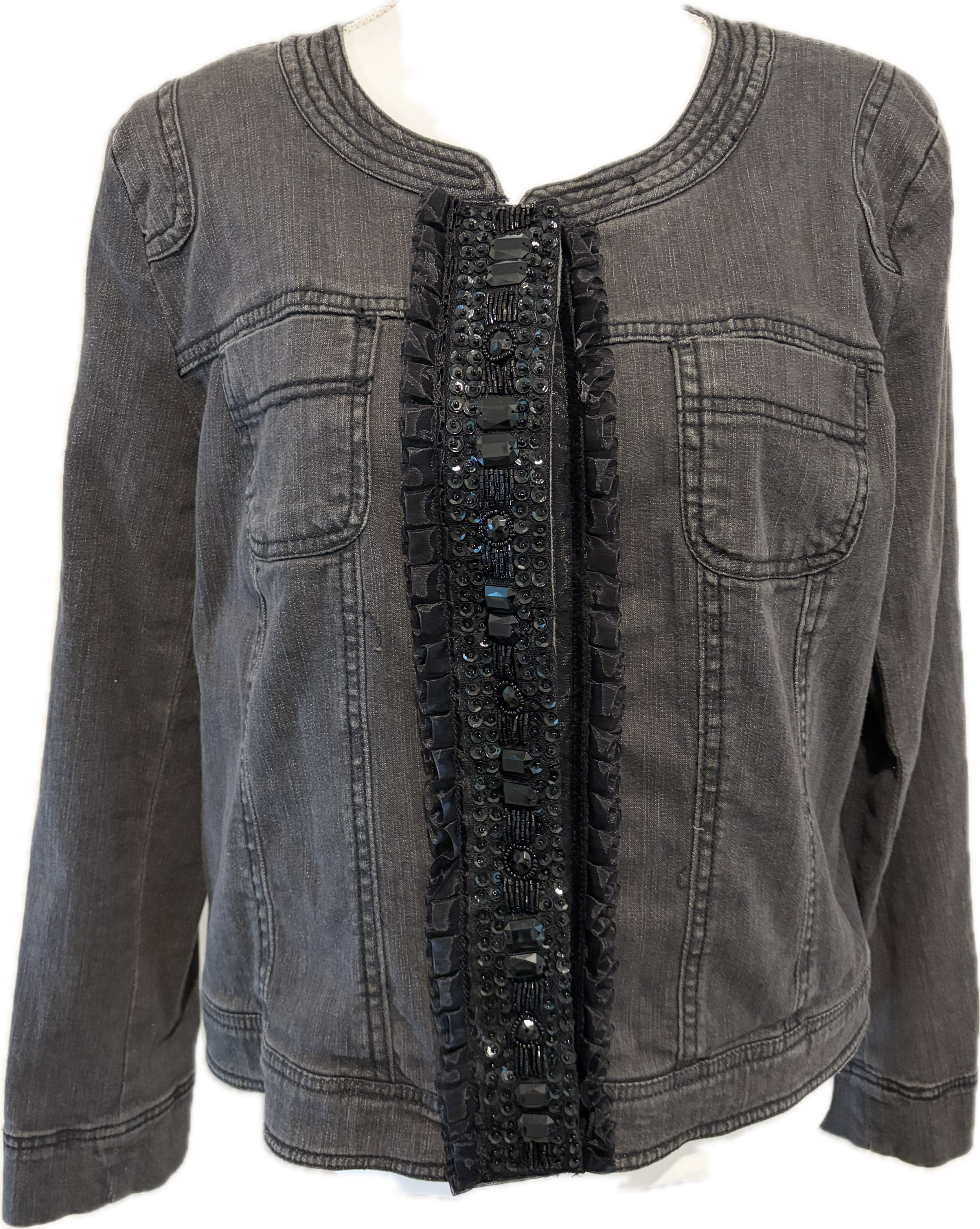 Embellished Denim Zip Front Jacket