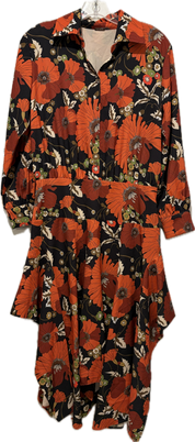 Orange Burst Floral Button Front Handkerchief Dress