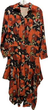 Orange Burst Floral Button Front Handkerchief Dress