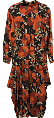 Orange Burst Floral Button Front Handkerchief Dress