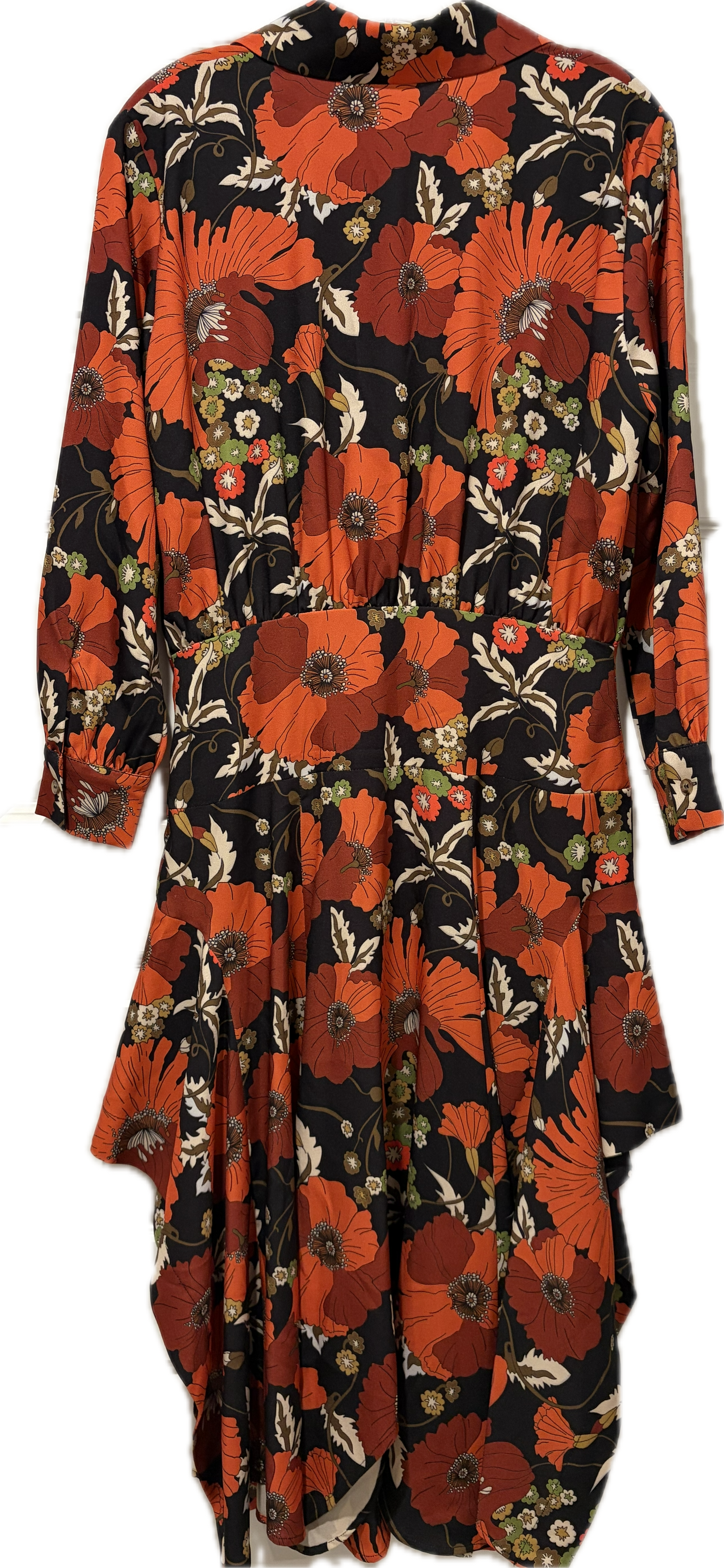 Orange Burst Floral Button Front Handkerchief Dress
