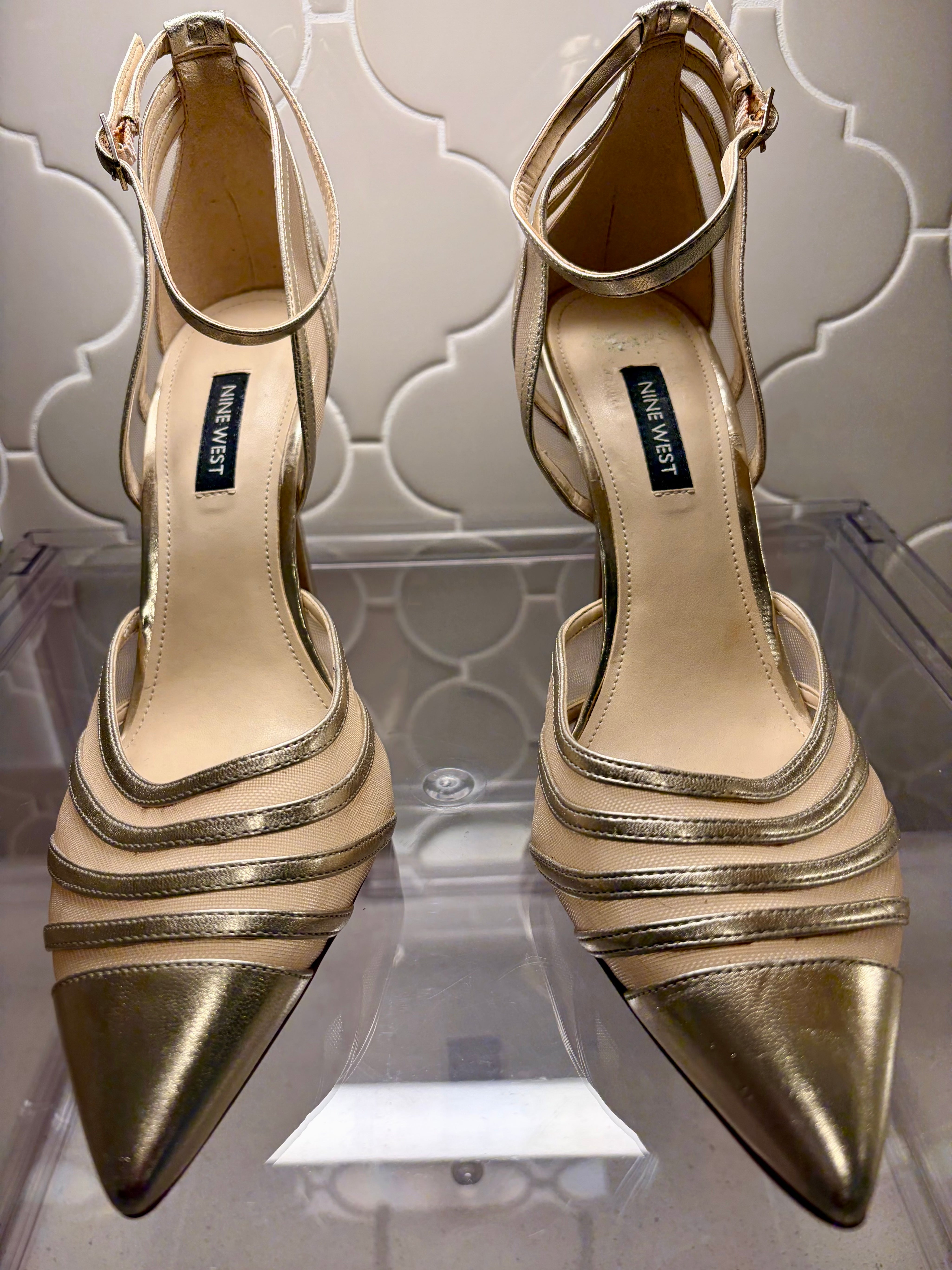 Nine West Gold Mesh Ankle Strap Pump