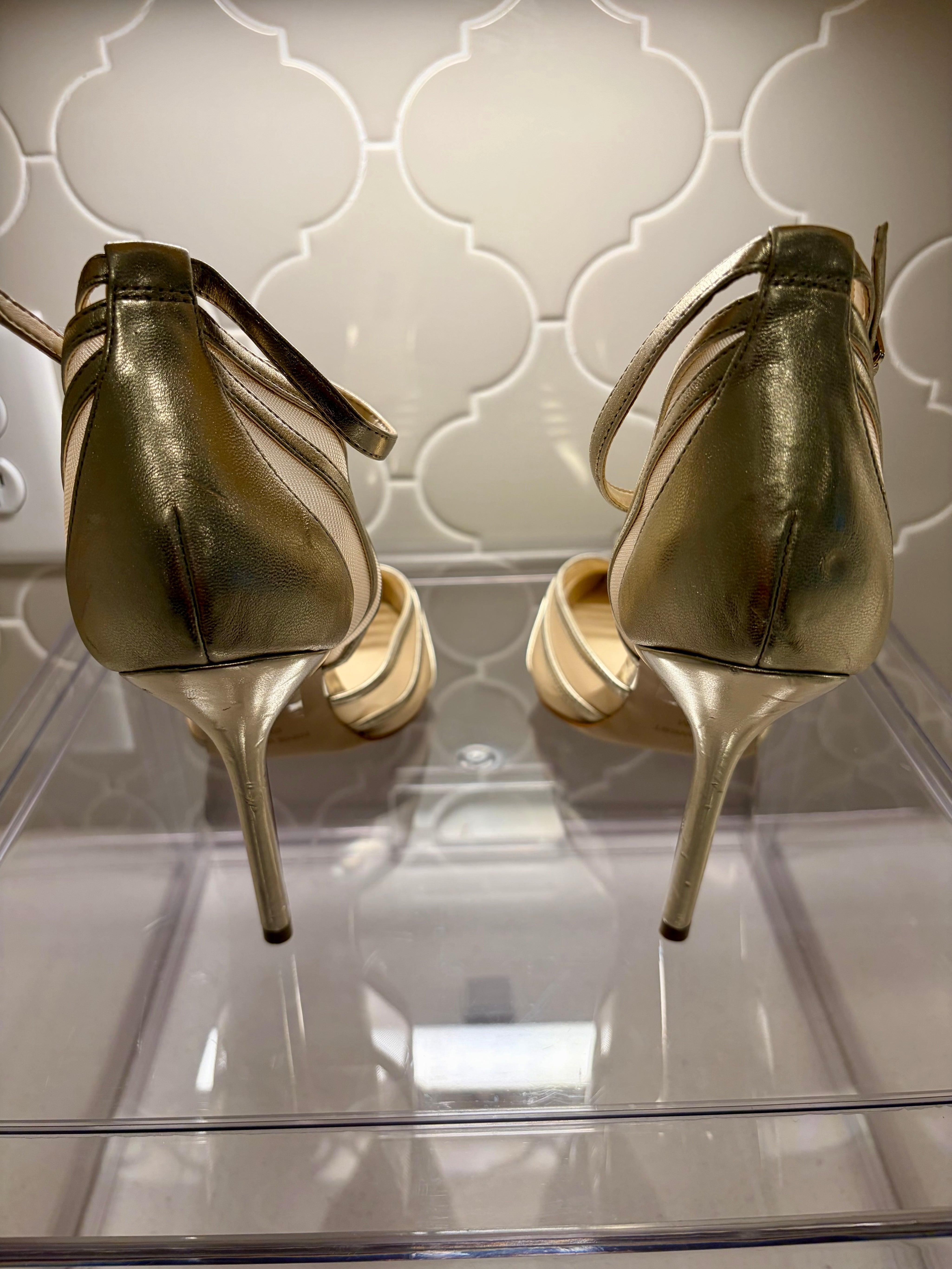 Nine West Gold Mesh Ankle Strap Pump