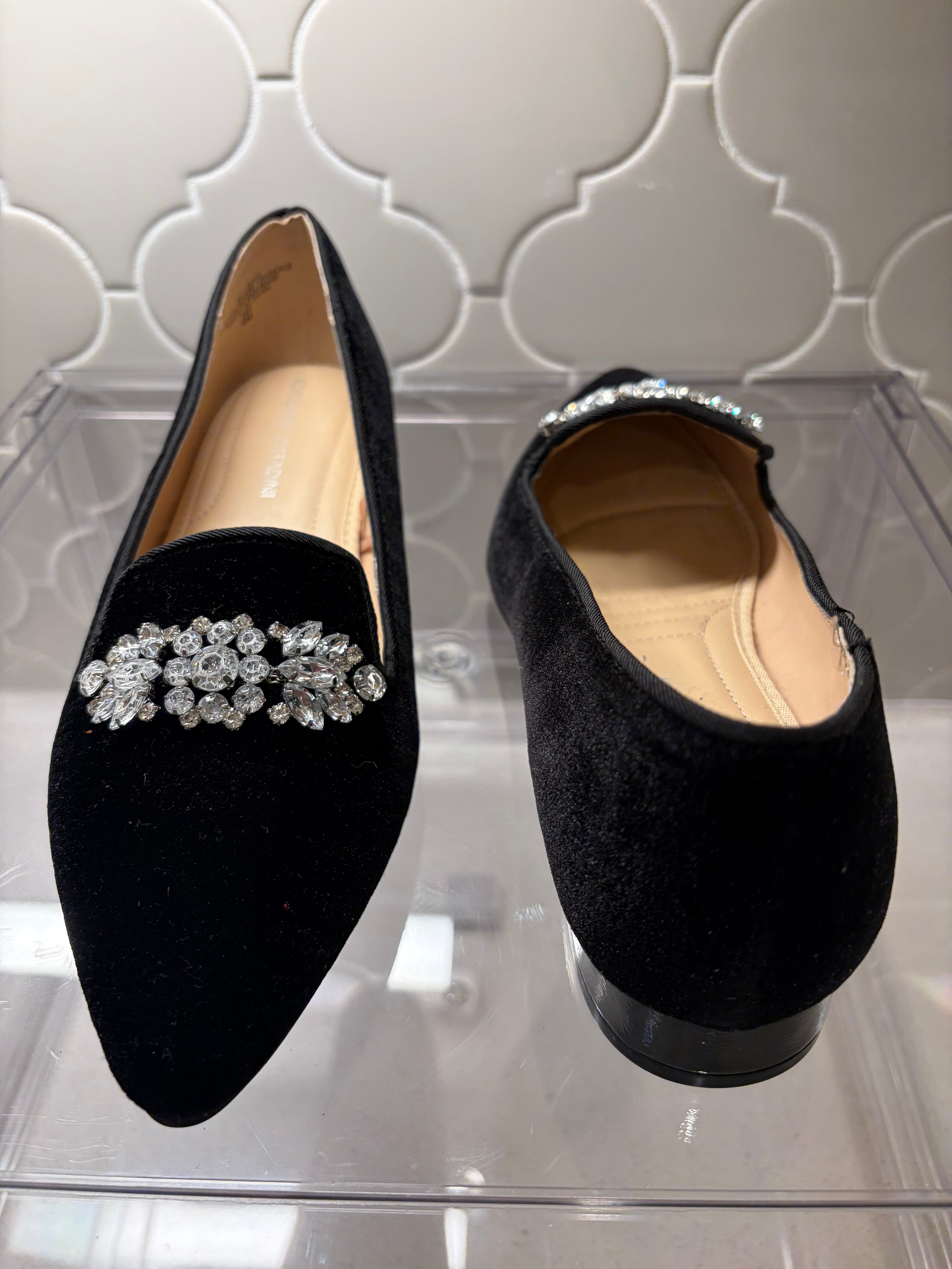 Adrienne Vittadini Velour Rhinestone Flats