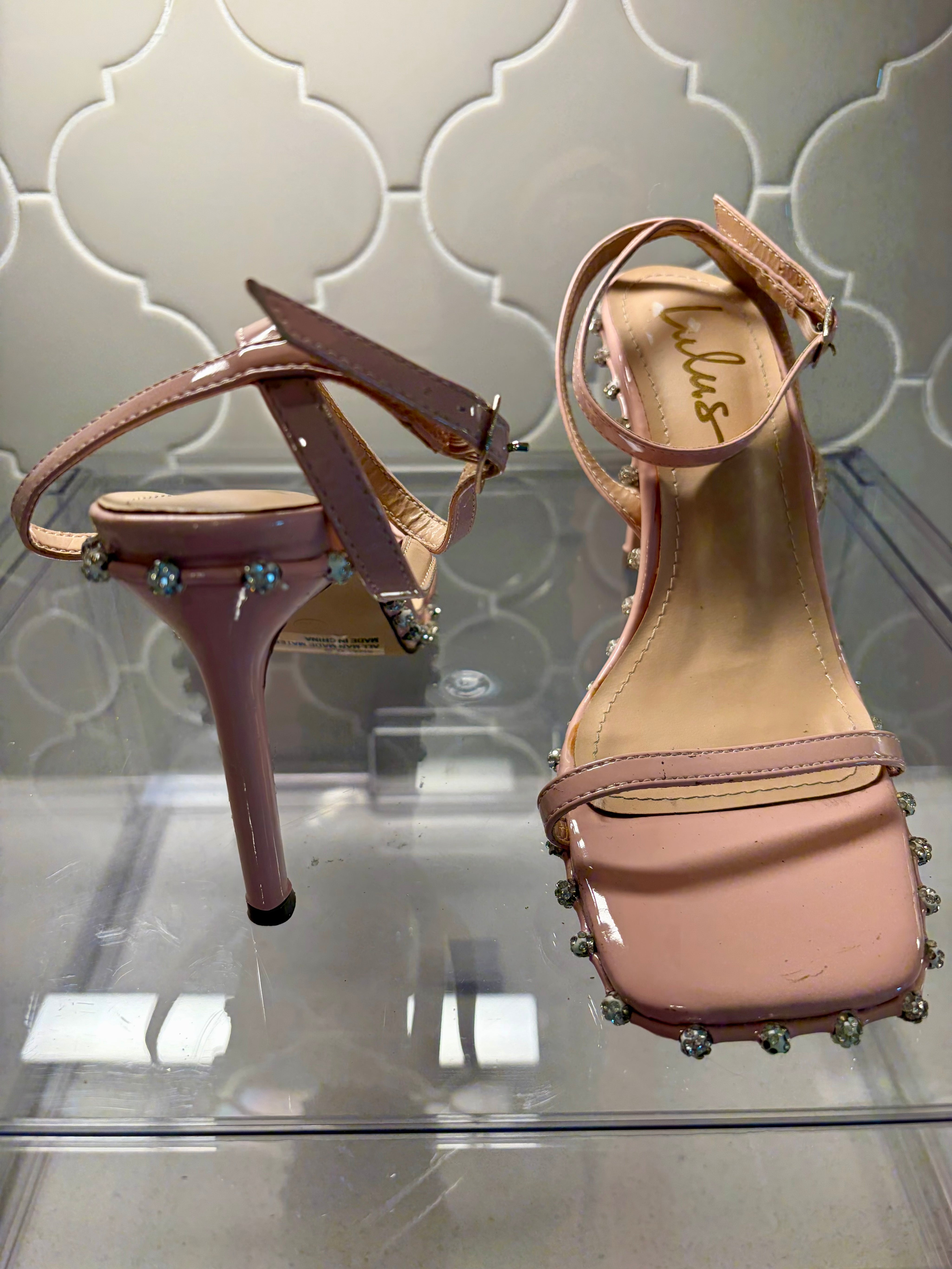 Lulus Pink Patent Rhinestone Sandals
