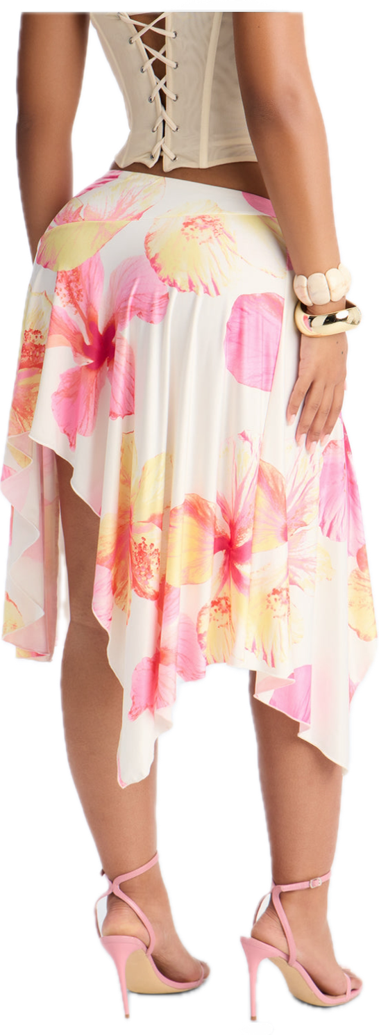 Floral Print Mid Rise Handkerchief Skirt
