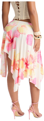 Floral Print Mid Rise Handkerchief Skirt