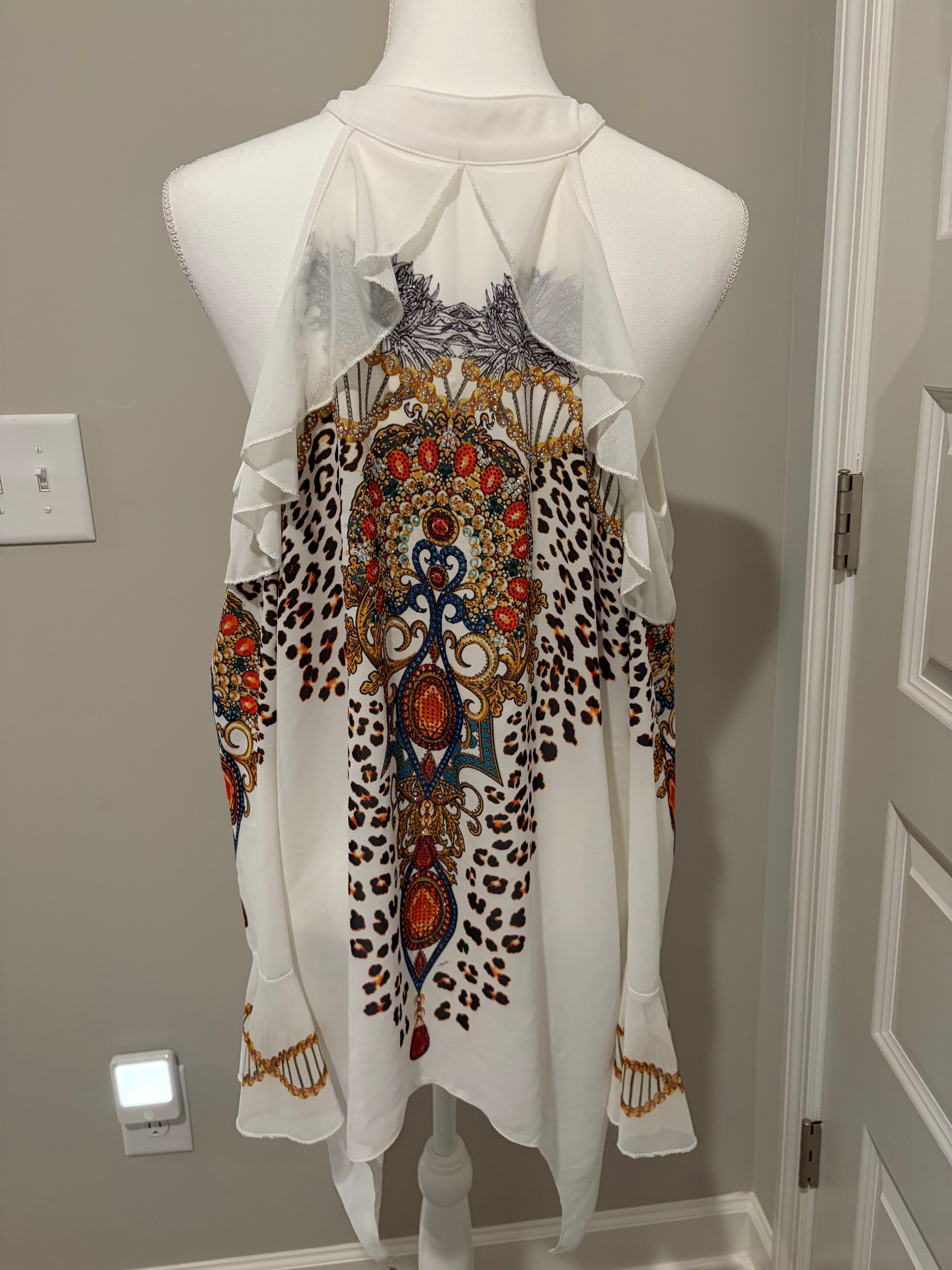 Venus Print Cold Shoulder Plus Curve Blouse