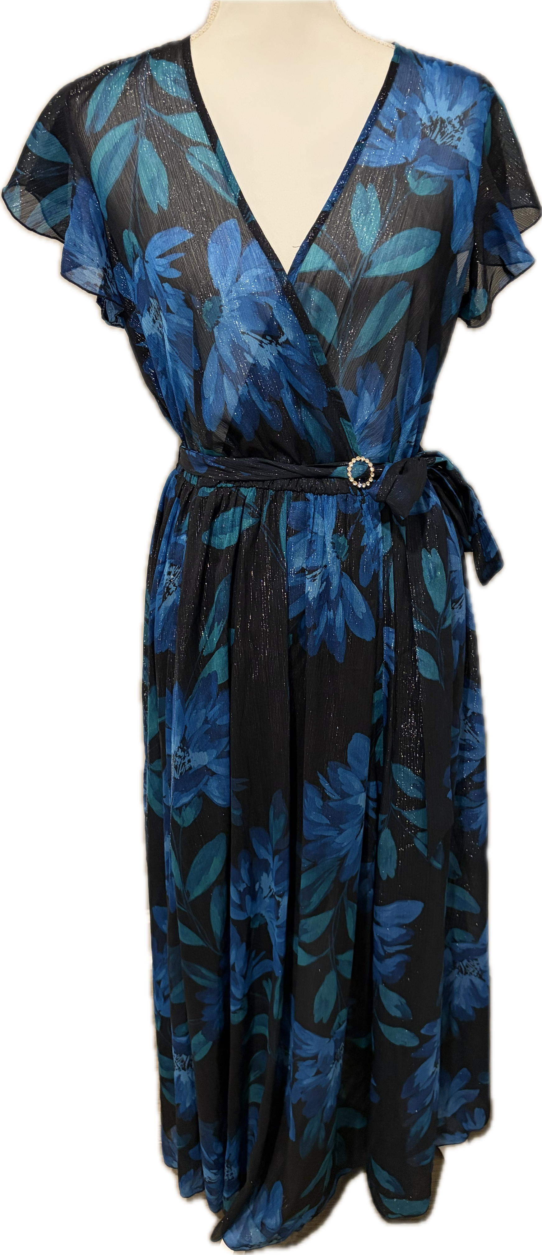Silver Lurex Blue Wrap Dress