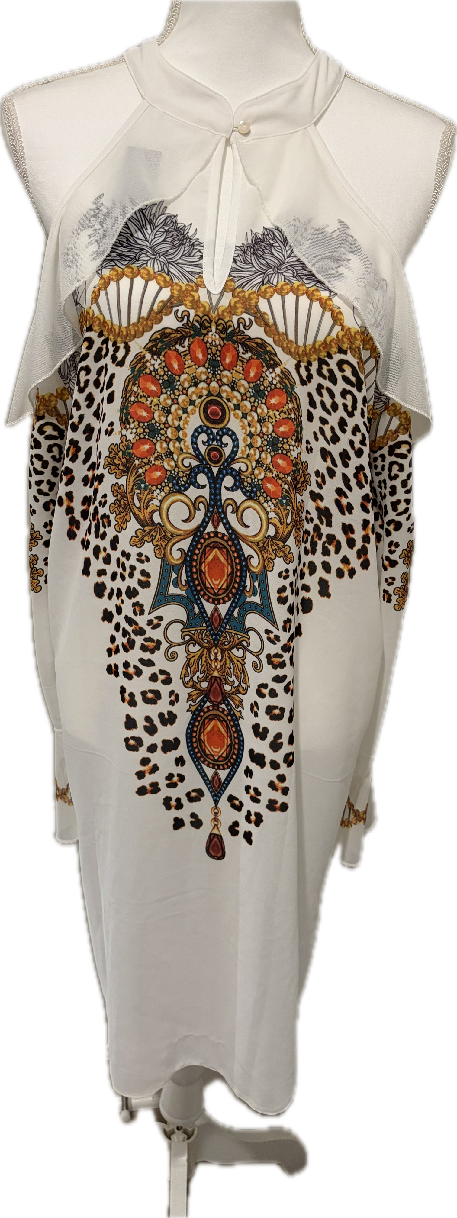 Venus Print Cold Shoulder Plus Curve Blouse