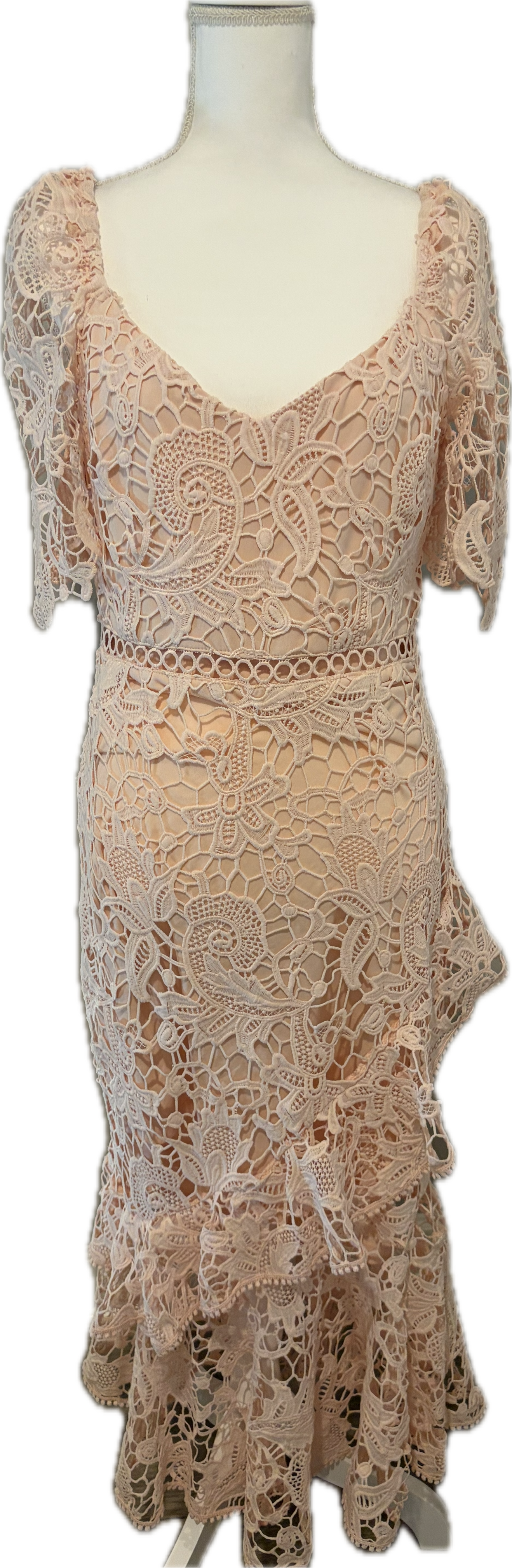 Lulus Blush Pink Ruffle Lace Dress
