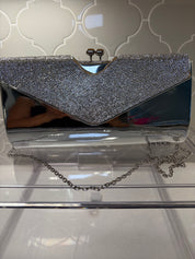 Sequin & Metallic Silver Jeweled Top Handbag