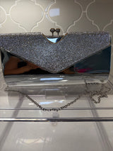 Sequin & Metallic Silver Jeweled Top Handbag