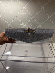 Sequin & Metallic Silver Jeweled Top Handbag