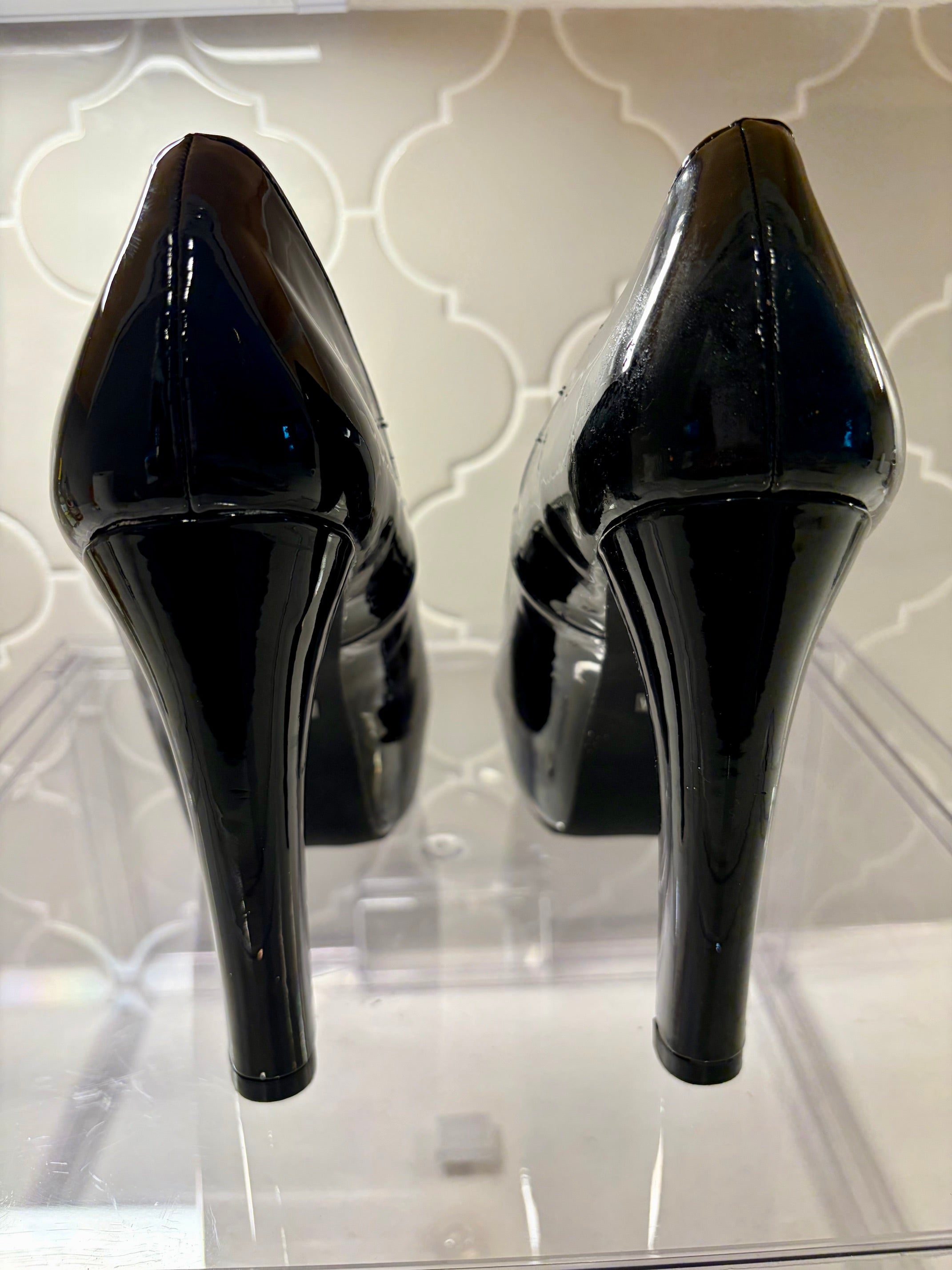 Hollywood Peep Toe Patent Platforms
