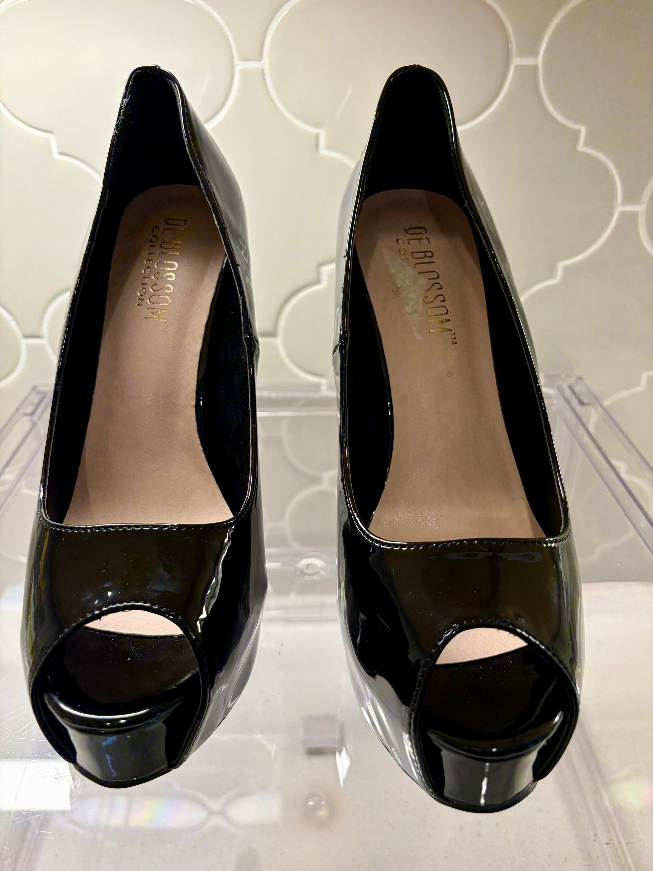 Hollywood Peep Toe Patent Platforms