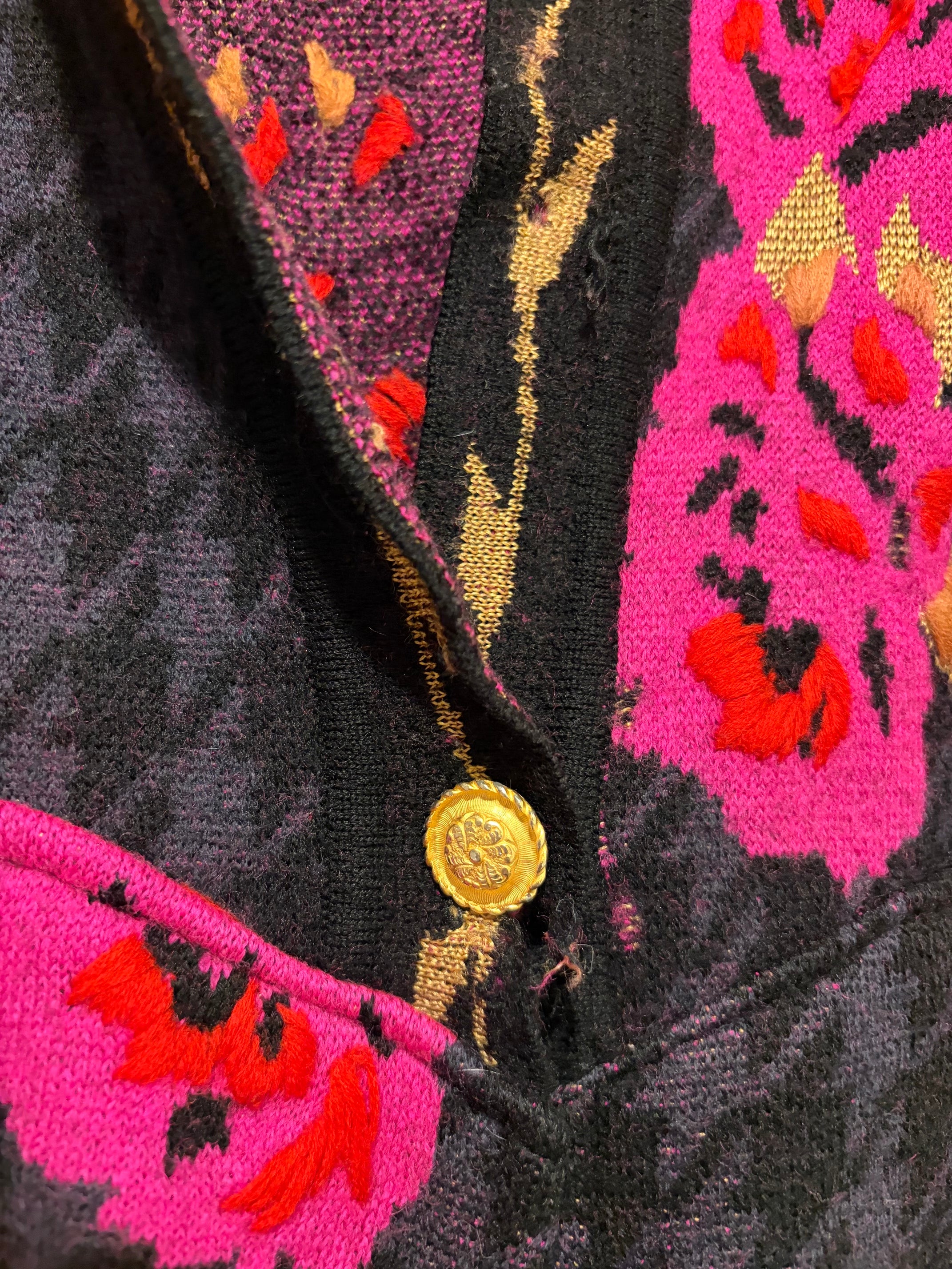 Vintage Embroidered Wool One Button Cardigan