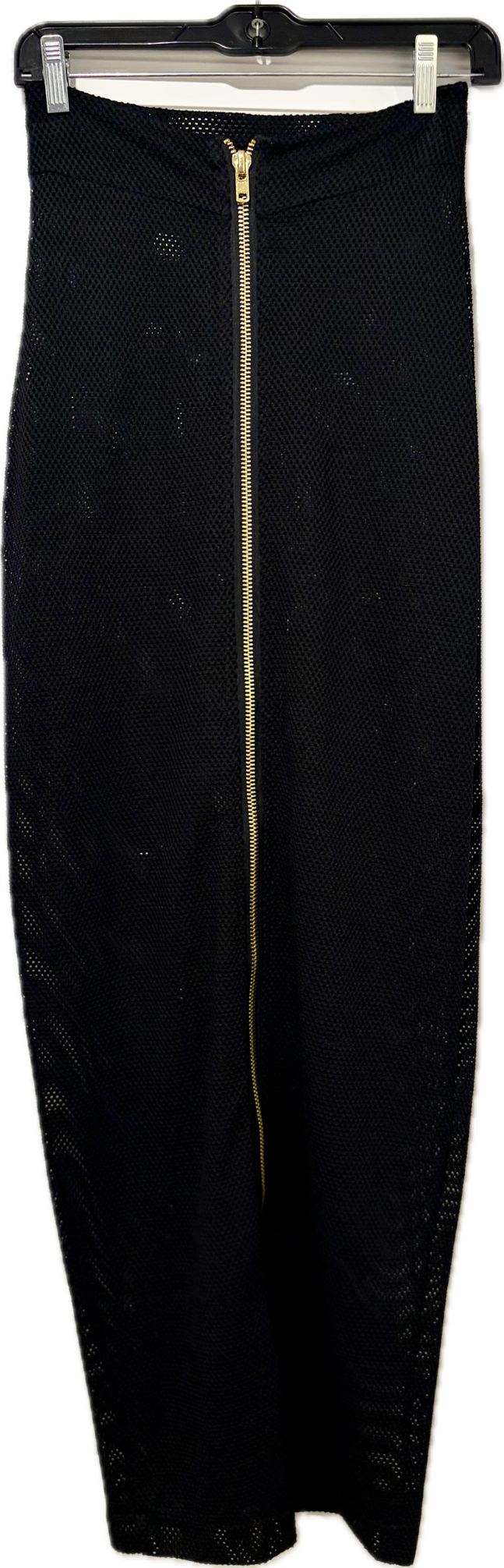 Strapless Mesh Gold Zip Front Dress