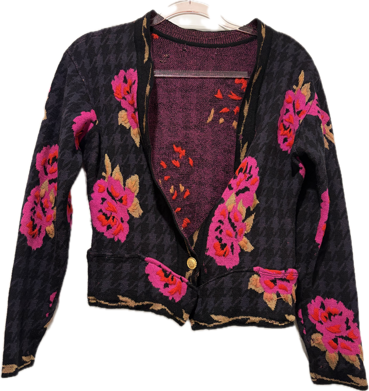 Vintage Embroidered Wool One Button Cardigan