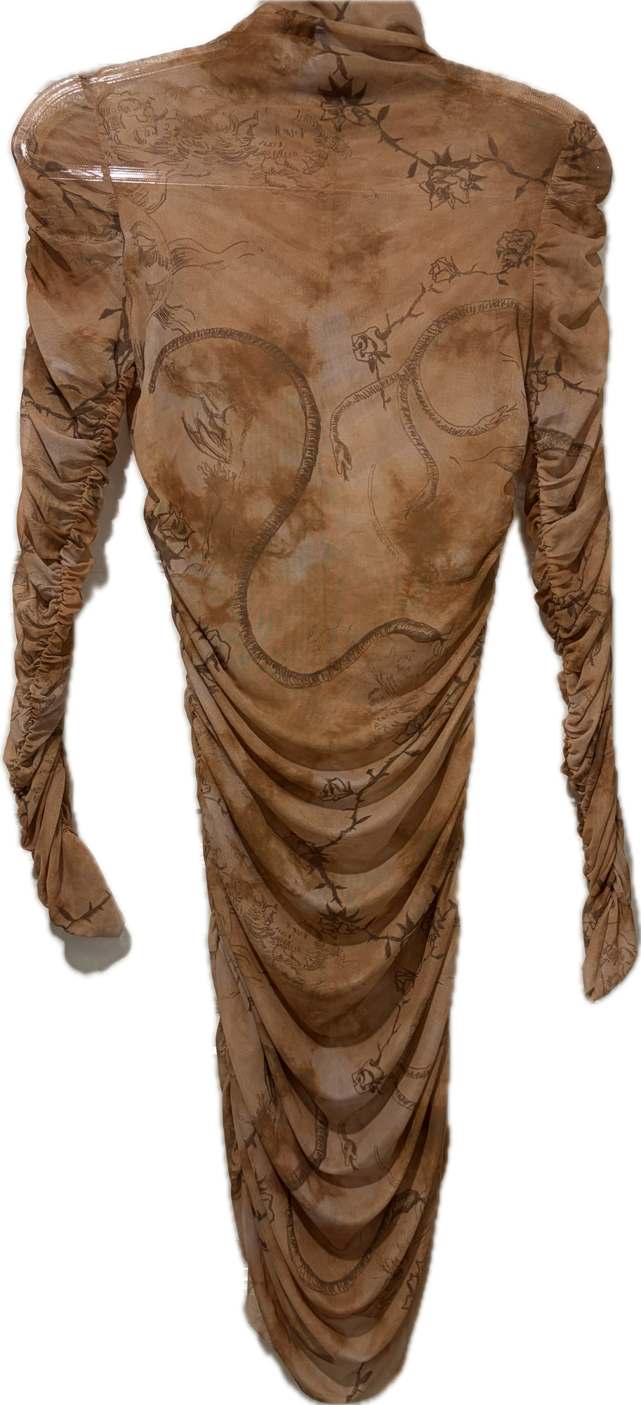 Sheer Shirred Mesh Snakeskin Dress