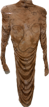 Sheer Shirred Mesh Snakeskin Dress