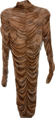 Sheer Shirred Mesh Snakeskin Dress
