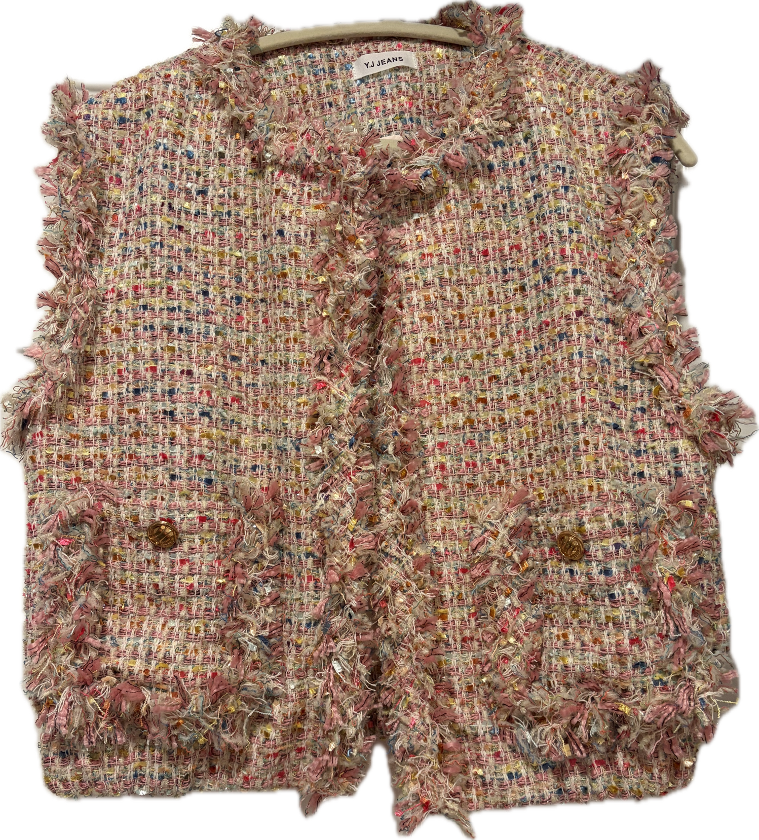Pink Tweed Cropped Vest