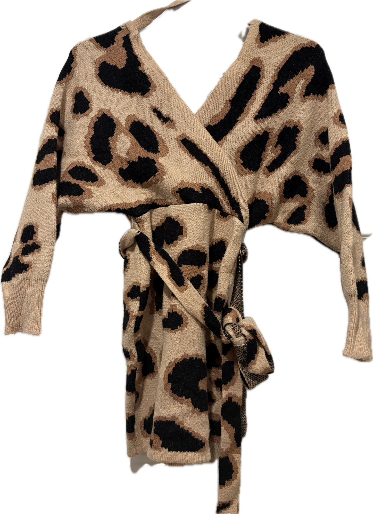 Leopard Belted Wrap Sweater