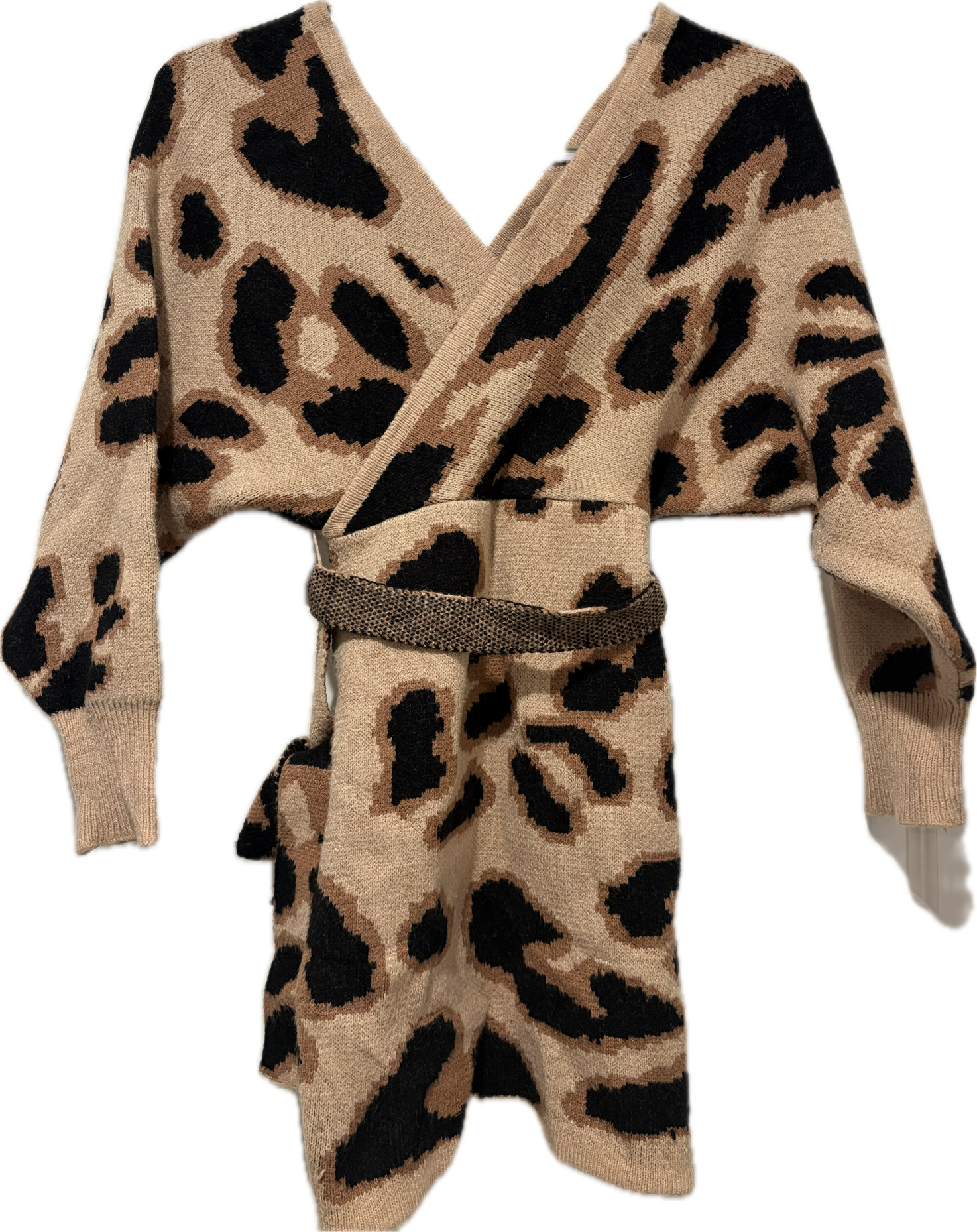 Leopard Belted Wrap Sweater