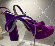 Platform Purple Velvet Ankle Strap Sandals